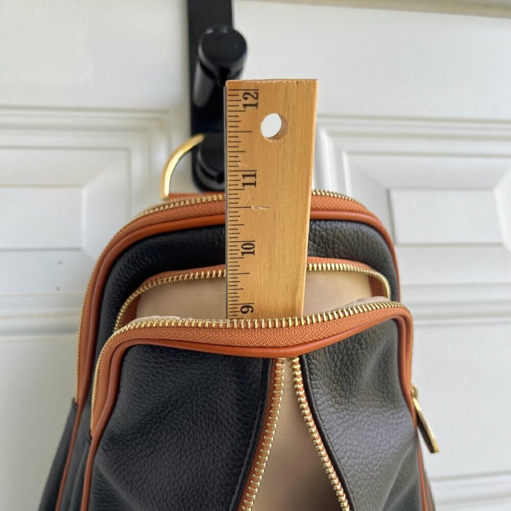 Valentina Italy Genuine Pebble Leather Convertible Backpack - Black/Tan - Picture 11 of 15